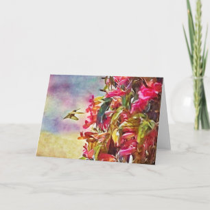 Colourful Hummingbird and Flowers Artsy Note Card