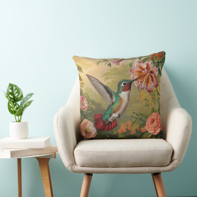 Colourful Hummingbird And Flowers Cushion (Chair)