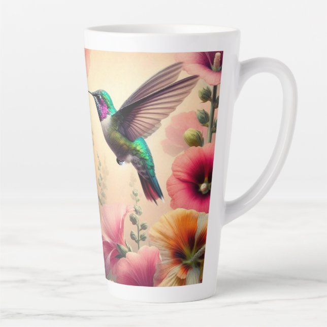 Colourful Hummingbird and Flowers Design Latte Mug (Right)