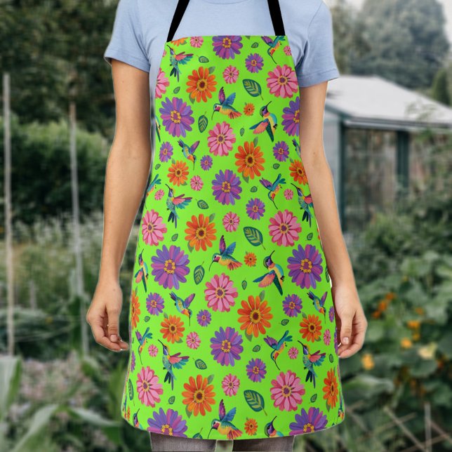 Colourful Hummingbird Flower Garden Pattern Apron (Creator Uploaded)