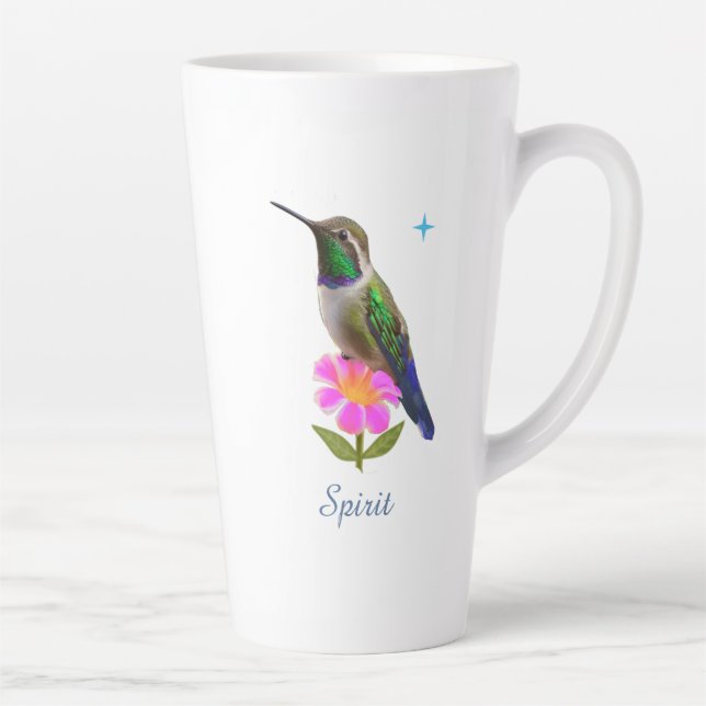 Colourful Hummingbird & Flower with Script on Whit Latte Mug (Right)