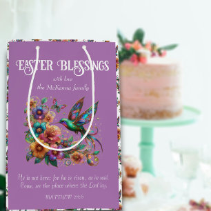 Colourful Hummingbird Flowers Purple Christian  Medium Gift Bag