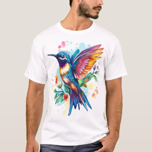 Colourful Hummingbird in Flight with Inspirational T-Shirt