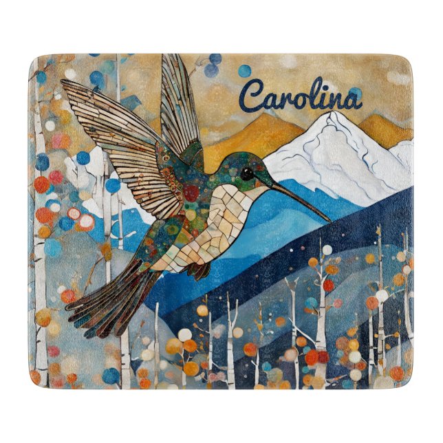 Colourful Hummingbird Kitchen Cutting Board (Front)