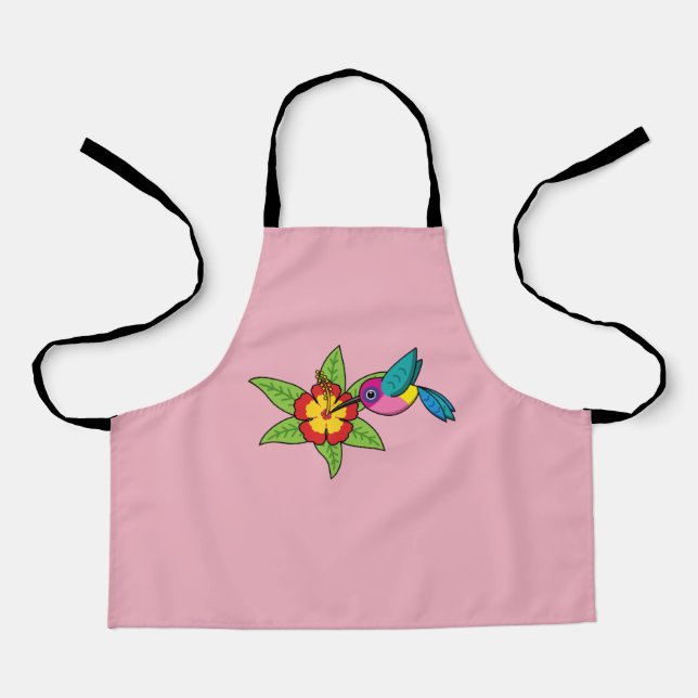 Colourful Hummingbird on Hibiscus Tropical Flower Apron (Front)