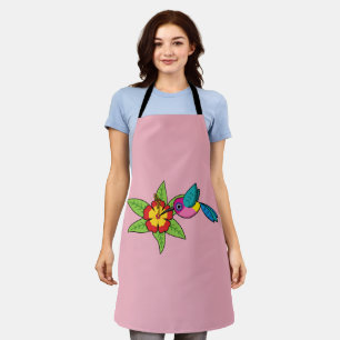 Colourful Hummingbird on Hibiscus Tropical Flower Apron