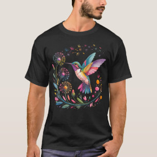 Colourful Hummingbird Wildflowers Botanical Bird T-Shirt