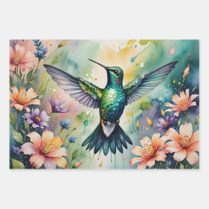 colourful hummingbird wrapping paper sheets