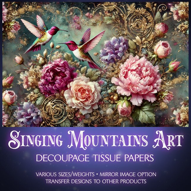 Colourful Hummingbirds & Antique Roses Decoupage  Tissue Paper (Creator Uploaded)