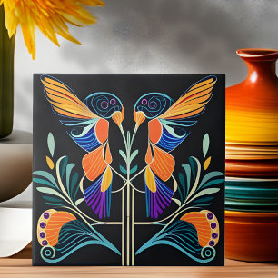 Colourful Hummingbirds Art Nouveau Art Deco Ceramic Tile