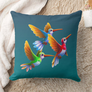Colourful Hummingbirds in Flight Cushion