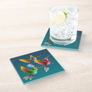 Colourful Hummingbirds in Flight Glass Coaster