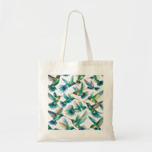 Colourful Hummingbirds in Flight Watercolor Patter Tote Bag
