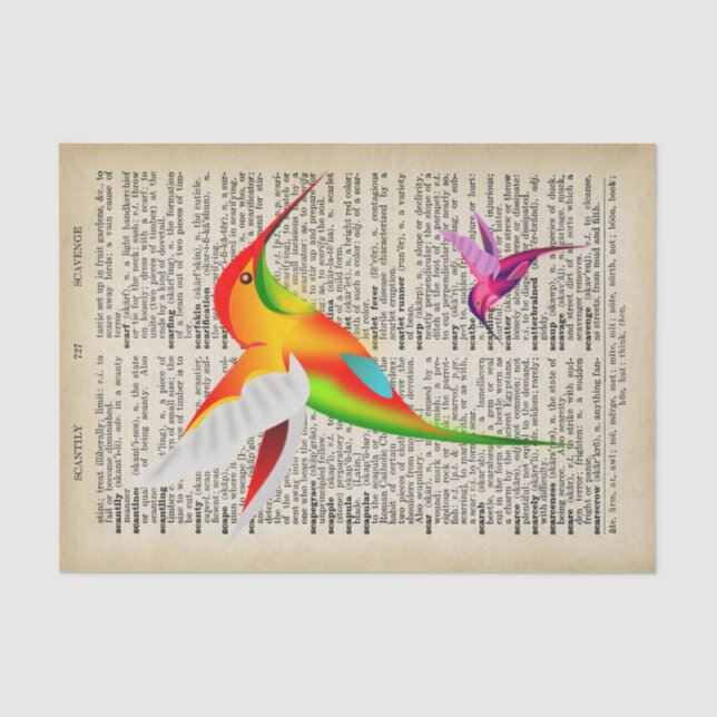 Colourful Hummingbirds on Vintage Dictionary Page Tissue Paper (Front)
