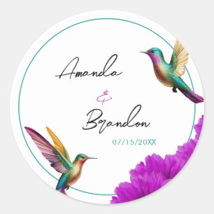 Colourful Hummingbirds Purple Daisies Wedding Classic Round Sticker