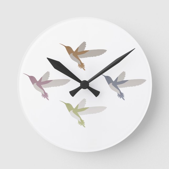 Colourful Hummingbirds Round Clock (Front)