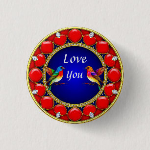 Colourful Hummingbirds Surrounded by Romantic Hear 3 Cm Round Badge