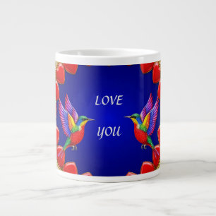 Colourful Hummingbirds Surrounded by Romantic Hear Large Coffee Mug