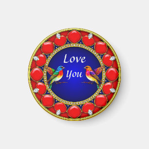 Colourful Hummingbirds Surrounded by Romantic Hear Magnet