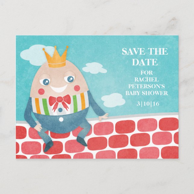 Colourful Humpty Dumpty Baby Shower Save the Date Announcement Postcard (Front)