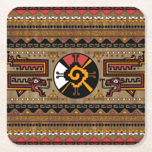 Colourful Hunab Ku Mayan symbol #5 Square Paper Coaster