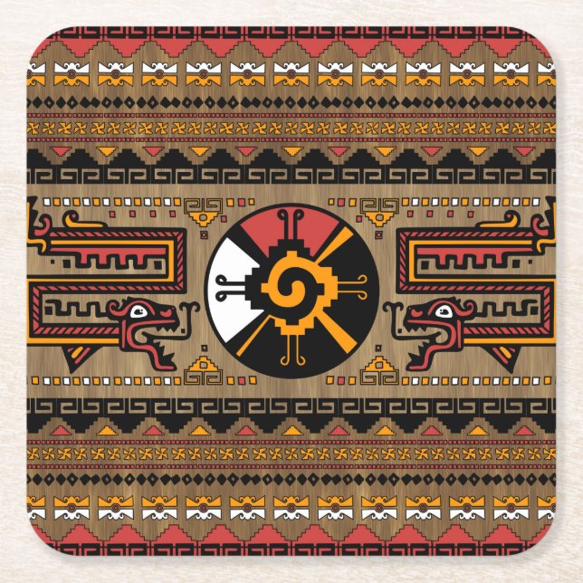 Colourful Hunab Ku Mayan symbol #5 Square Paper Coaster (Front)