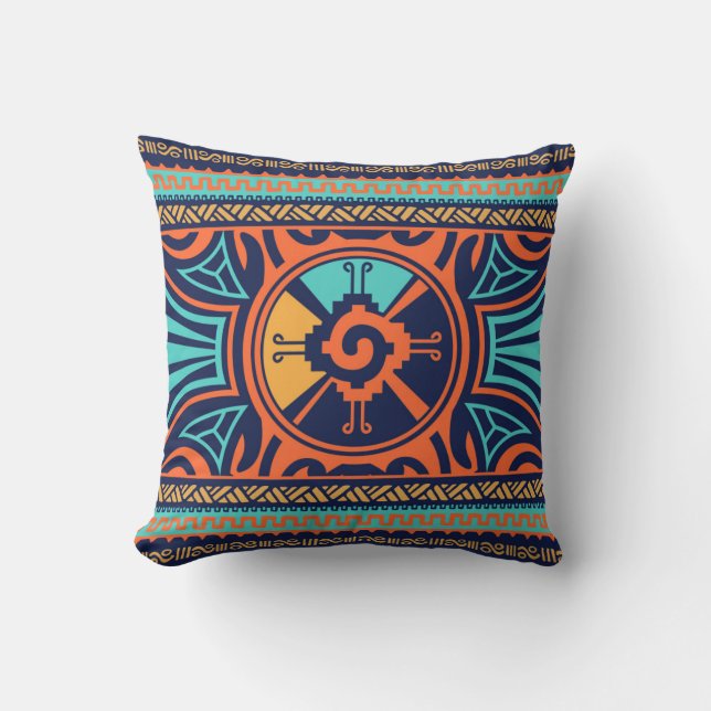 Colourful Hunab Ku Mayan symbol Cushion (Front)