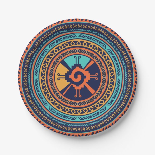 Colourful Hunab Ku Mayan symbol Paper Plate (Front)