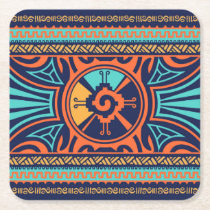 Colourful Hunab Ku Mayan symbol Square Paper Coaster