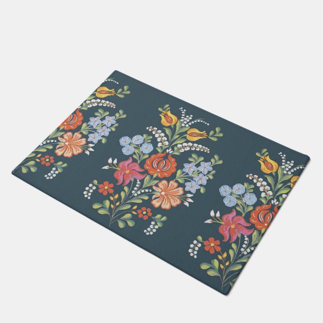 Colourful Hungarian Flowers Doormat (Angled)