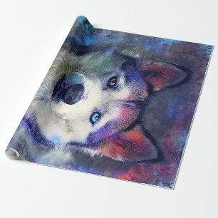 Colourful Husky Dog Art Print Gift Lovers Wrapping Paper