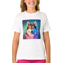 Colourful Husky Dog Girls T-Shirt – Vibrant Pet 