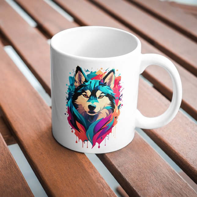 Colourful Husky Dog Head Vibrant Husky Lovers  Coffee Mug (Creator Uploaded)