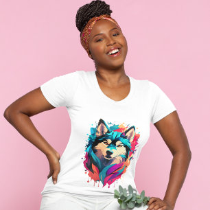 Colourful Husky Dog Head Vibrant Husky Lovers  T-Shirt