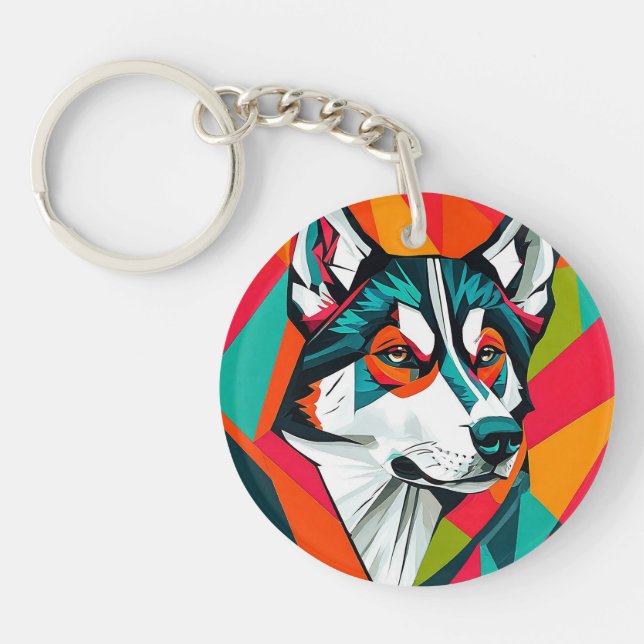 Colourful Husky dog Key Ring (Front)