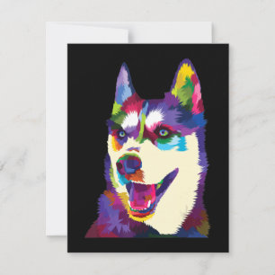 Colourful husky dog pop   art style present invitation