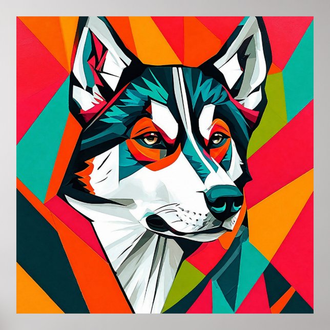 Colourful Husky dog Poster (Front)