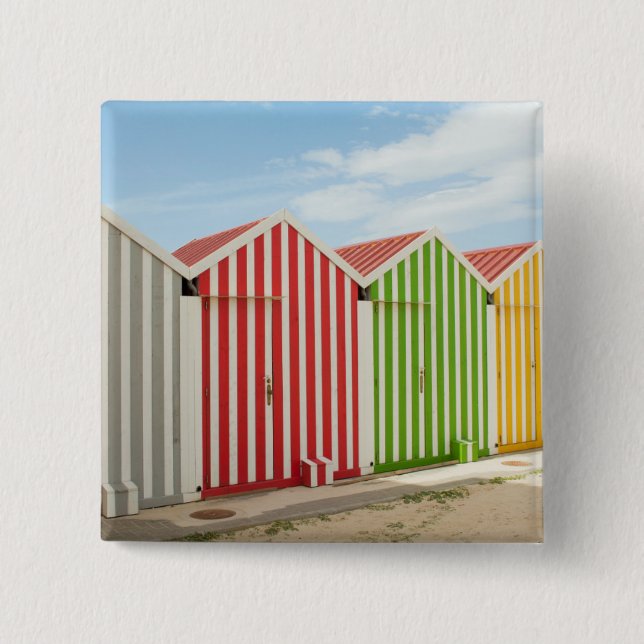 Colourful Huts On Beach 15 Cm Square Badge (Front)