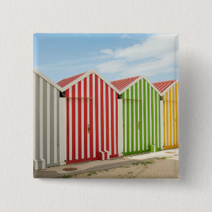 Colourful Huts On Beach 15 Cm Square Badge
