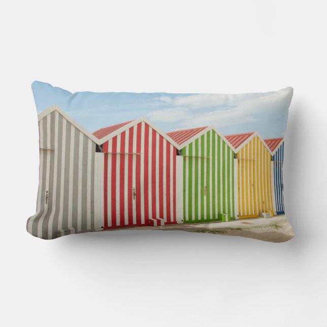 Colourful Huts On Beach Lumbar Cushion (Front)