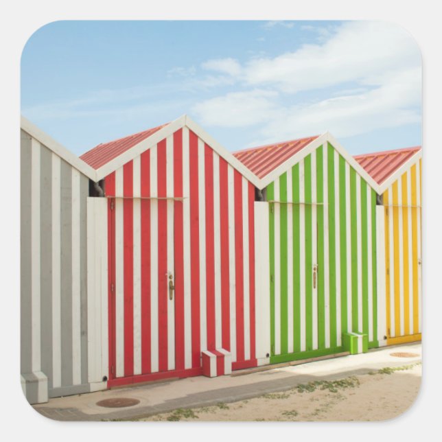 Colourful Huts On Beach Square Sticker (Front)