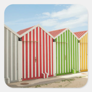 Colourful Huts On Beach Square Sticker