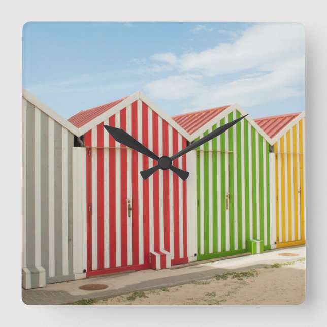 Colourful Huts On Beach Square Wall Clock (Front)