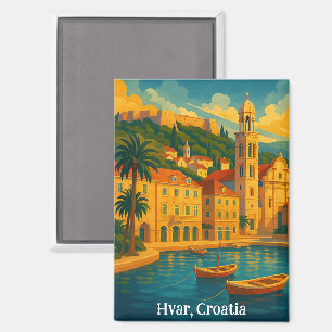 Colourful Hvar Croatia Vintage Travel Art Magnet