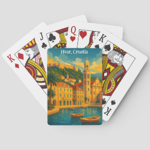 Colourful Hvar Croatia Vintage Travel Art Playing Cards