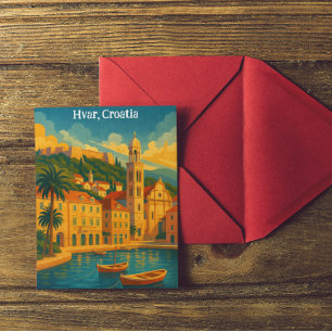 Colourful Hvar Croatia Vintage Travel Postcard
