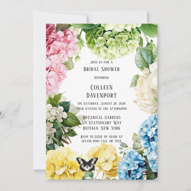 Colourful Hydrangea Butterfly Bridal Shower Invitation (Front)
