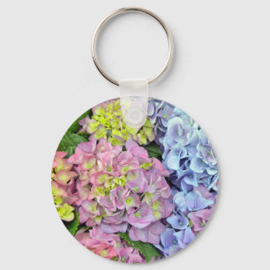 Colourful hydrangea flowers key ring