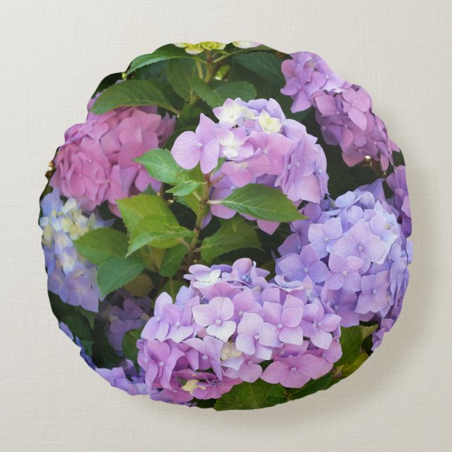 colourful hydrangea round cushion (Front)