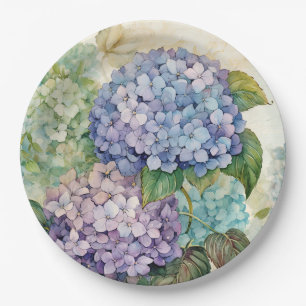 Colourful hydrangeas paper plate